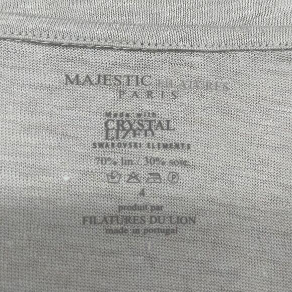 MAJESTIC FILATURES Cardigan 4 L Swarovski Elements Linen Silk Button Front Gray - Picture 10 of 13
